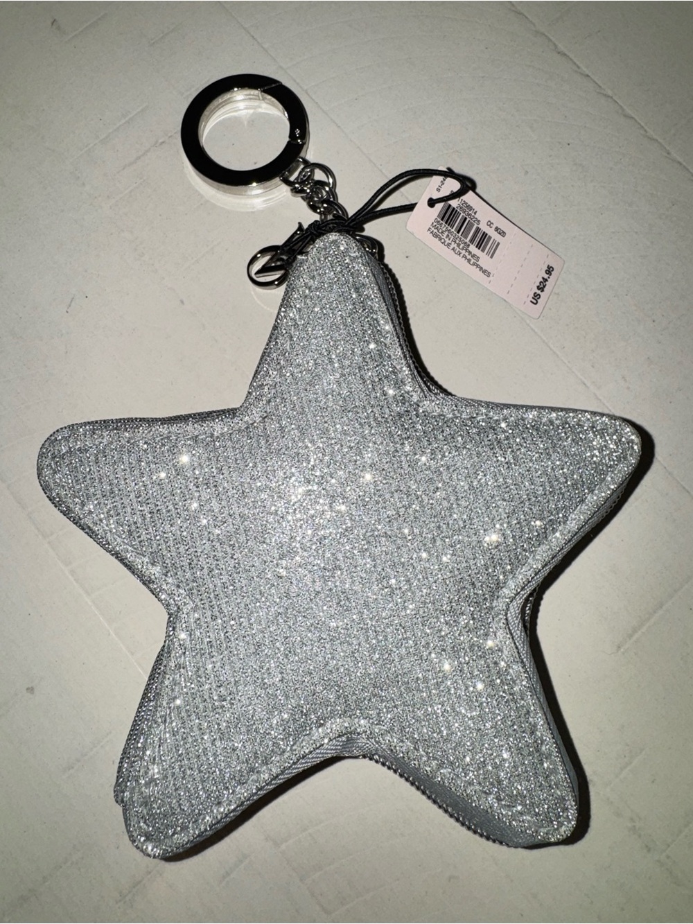 Victoria’s Secret Silver Glitter Star Keychain Coin Purse NWT